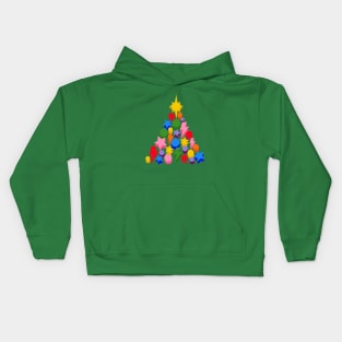 Rainbow Christmas Tree, Lightning, Star and Baubles on Green Kids Hoodie